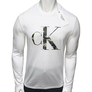 NWT CALVIN KLEIN AUTHENTIC MEN'S WHITE CAMO CREW NECK LONG SLEEVE T-SHIRT SIZE L